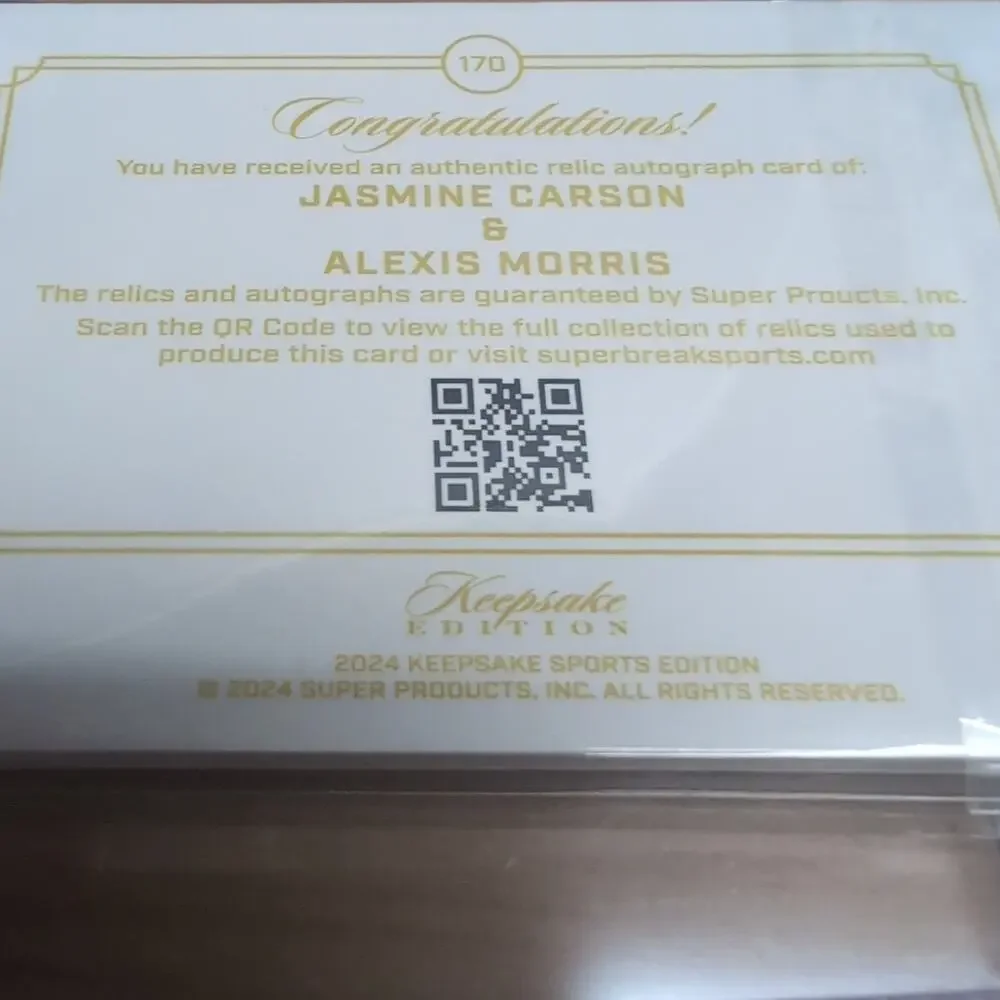 2024 Keepsake Edition Jasmine Carson Alexis Morris Dual Gem Patch Auto Relic /50